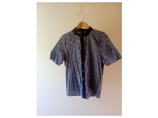 Autre Marque Huffer Camicia a Maniche Corte in Cotone Liberty Blu - vista 5