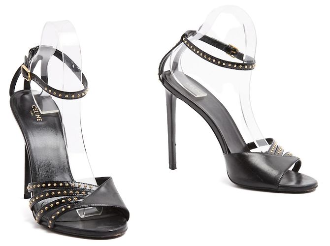Celine Sandali Tacchi EU40 Tacchi in Pelle Nera Studded UK6.5 US9 Céline Nero - vista 4