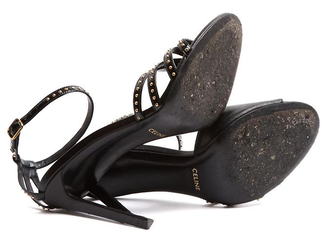 Celine Sandali Tacchi EU40 Tacchi in Pelle Nera Studded UK6.5 US9 Céline Nero - vista 6