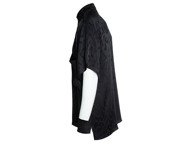 Saint Laurent, Camicia in satin a maniche corte a zig zag Nero - vista 2