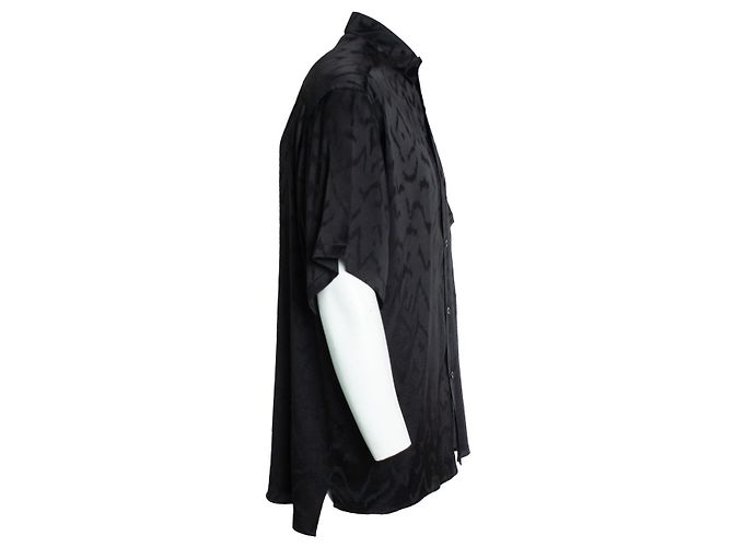Saint Laurent, Camicia in satin a maniche corte a zig zag Nero - vista 4