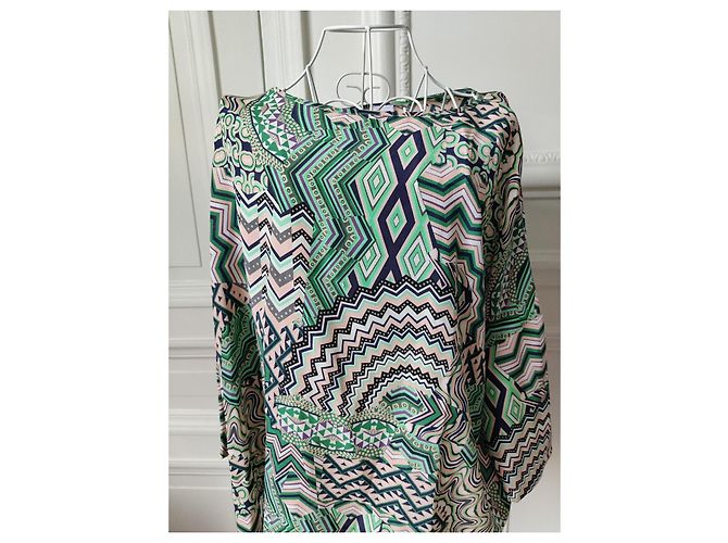 Blusa de seda M Missoni estampado geométrico Negro Blanco Multicolor Verde - vista 2