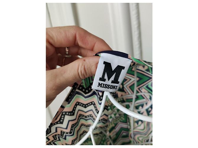 Blusa de seda M Missoni estampado geométrico Negro Blanco Multicolor Verde - vista 3