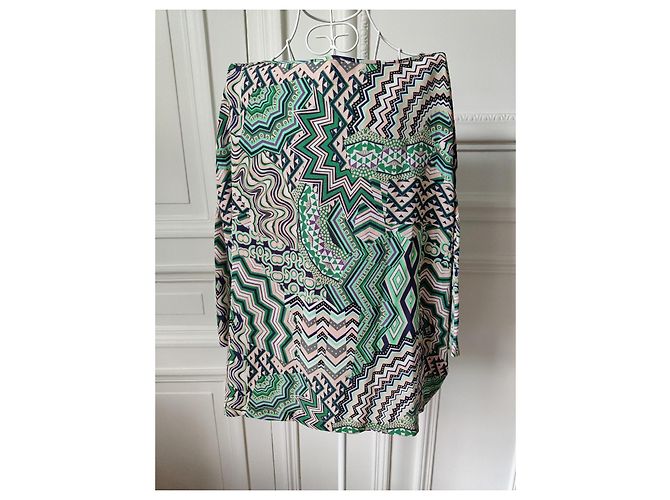 Blusa de seda M Missoni estampado geométrico Negro Blanco Multicolor Verde - vista 5