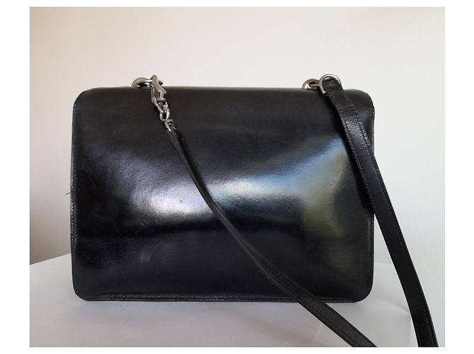 Hermès Sandrine Tasche aus schwarzem Boxleder, vintage mit Schultergurt - Ansicht 2
