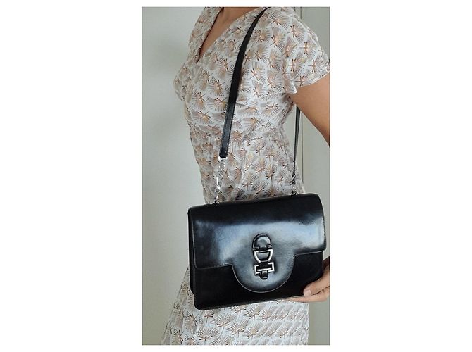 Hermès Sandrine Tasche aus schwarzem Boxleder, vintage mit Schultergurt - Ansicht 3