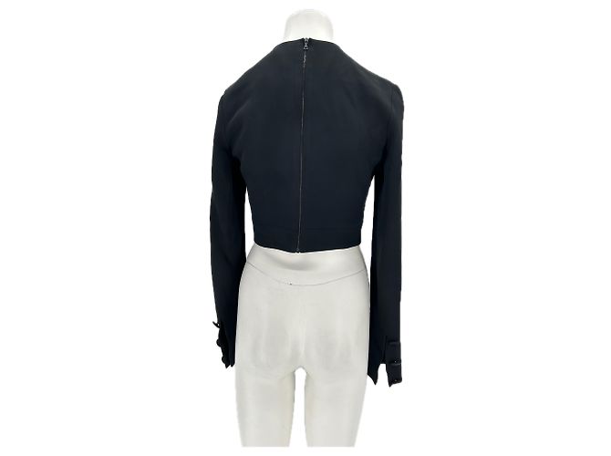 T-shirt crop nera a maniche lunghe David Koma Nero - vista 2