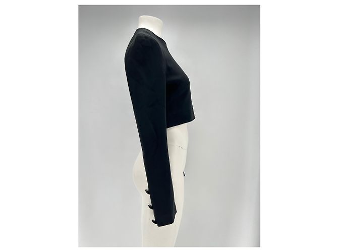 T-shirt crop nera a maniche lunghe David Koma Nero - vista 3