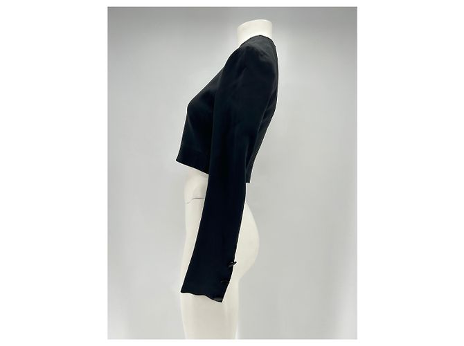 T-shirt crop nera a maniche lunghe David Koma Nero - vista 4