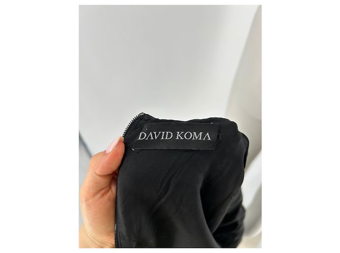 T-shirt crop nera a maniche lunghe David Koma Nero - vista 5