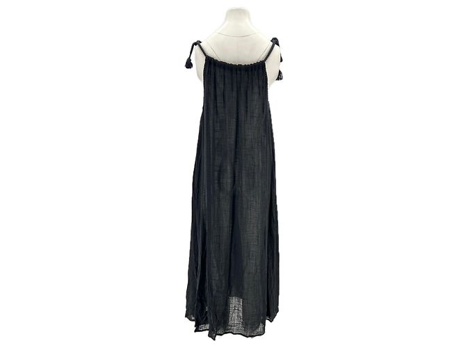 Autre Marque TEK TEK Schwarzes langes Kleid mit Leinen-Effekt-Trägern - Ansicht 2