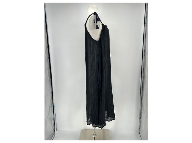 Autre Marque TEK TEK Schwarzes langes Kleid mit Leinen-Effekt-Trägern - Ansicht 3