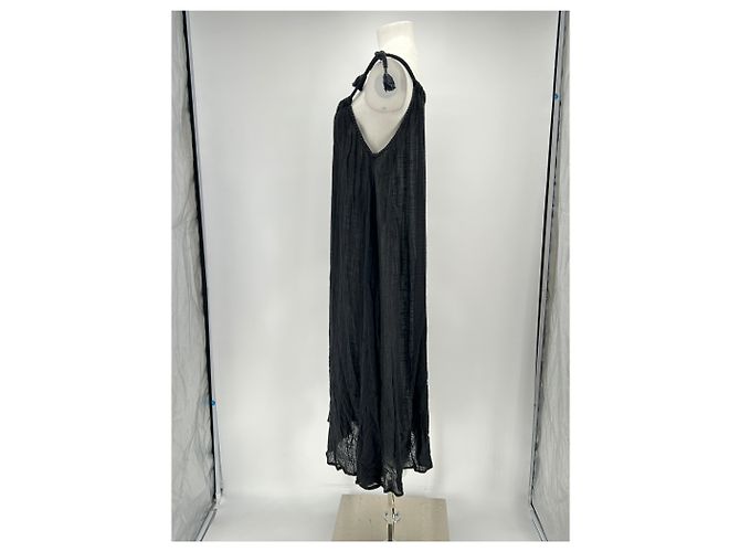 Autre Marque TEK TEK Schwarzes langes Kleid mit Leinen-Effekt-Trägern - Ansicht 4