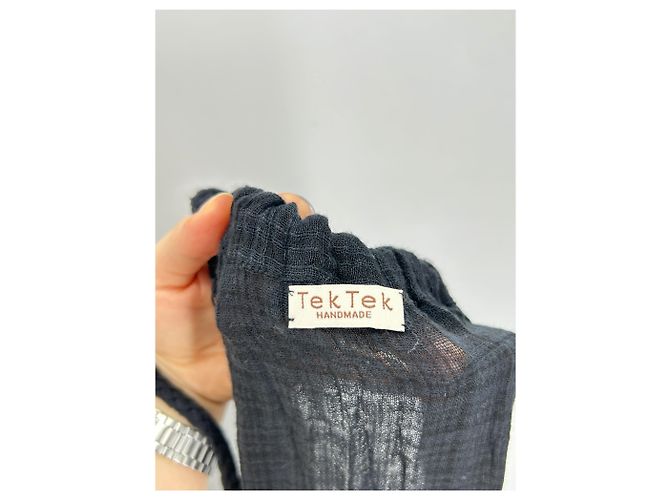 Autre Marque TEK TEK Schwarzes langes Kleid mit Leinen-Effekt-Trägern - Ansicht 5