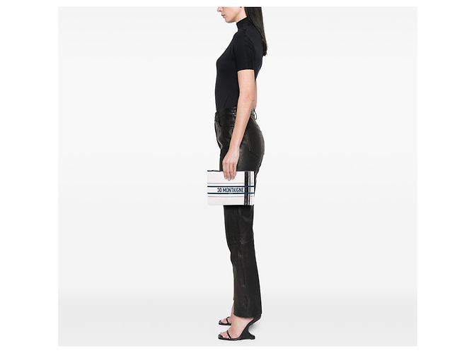 Dior Edizione Limitata Bianca Bilum Trompe Loeil Canvas 30 Montaigne Pochette Bianco Bianco sporco - vista 10