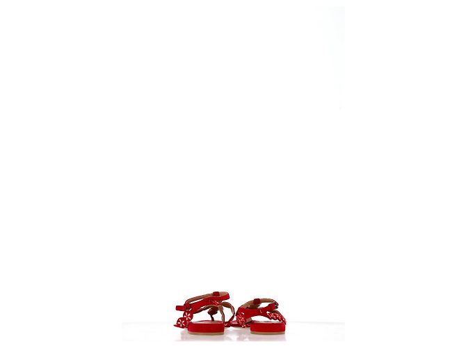 Sandali flat con cinturino alla caviglia in suede rosso con taglio laser Alaïa Flower Bordò - vista 11