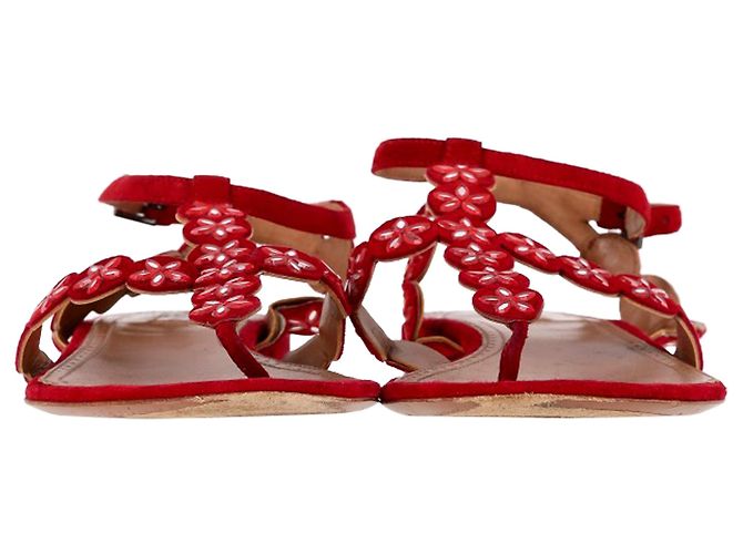 Sandali flat con cinturino alla caviglia in suede rosso con taglio laser Alaïa Flower Bordò - vista 2