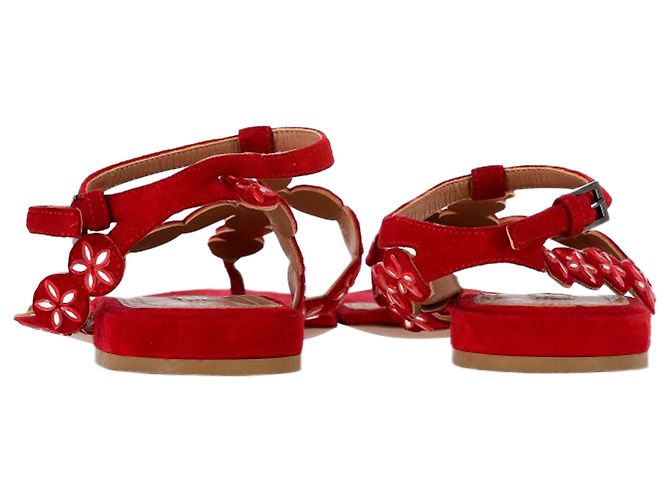 Sandali flat con cinturino alla caviglia in suede rosso con taglio laser Alaïa Flower Bordò - vista 5