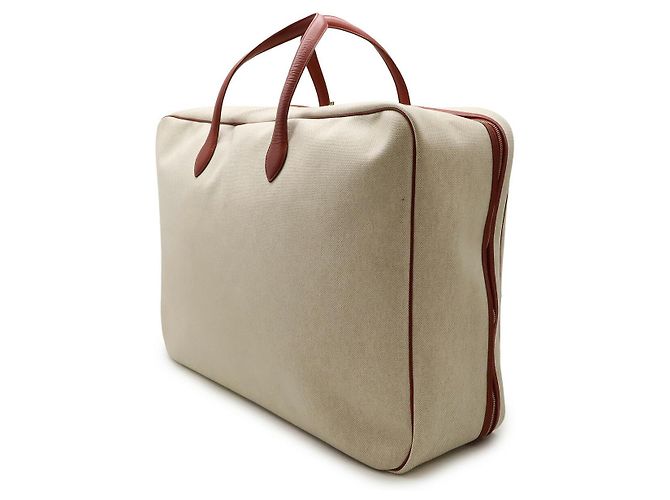 Hermès Borsa Boston Hermes Victoria Toile H/Taurillon Clemence Marrone Beige - vista 2