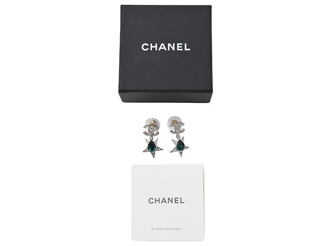 Orecchini Chanel Crystal CC Star Drop in metallo verde - vista 3
