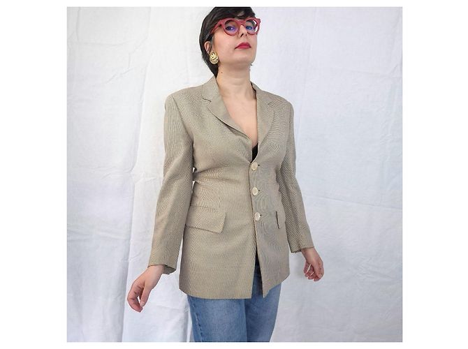 Chaqueta a cuadros marrón beige vintage Genny de los años 1990 Castaño - vista 4
