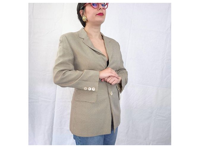 Chaqueta a cuadros marrón beige vintage Genny de los años 1990 Castaño - vista 7