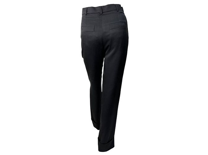 Pantalones rectos de seda negra CHANEL Talla 34 Negro - vista 2