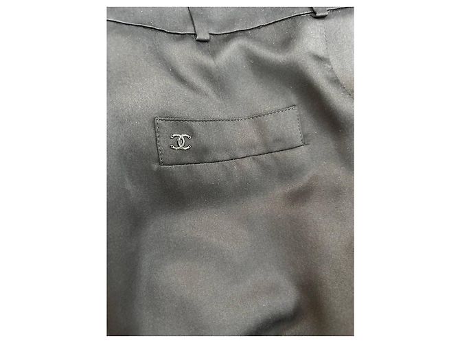 Pantalones rectos de seda negra CHANEL Talla 34 Negro - vista 4
