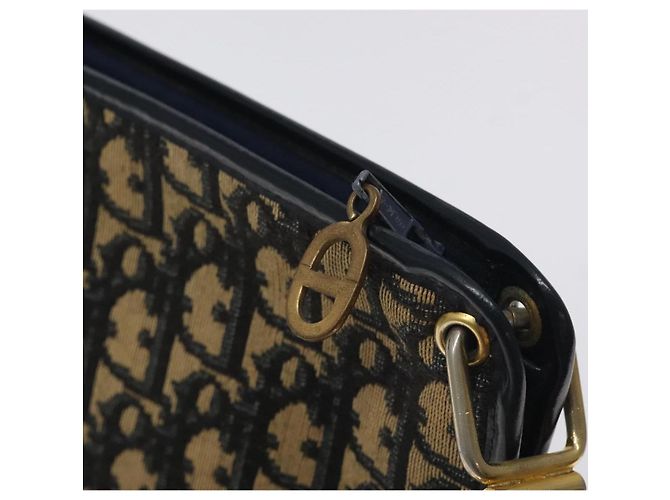 Bolso de hombro de lona Trotter Christian Dior azul marino dorado Auth BA3029 - vista 15