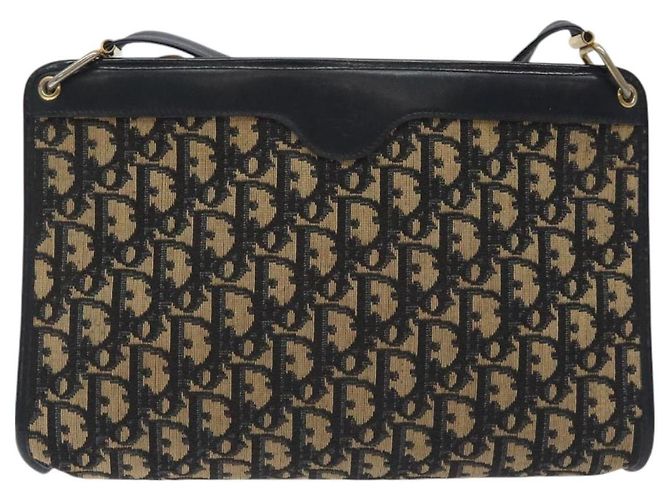 Bolso de hombro de lona Trotter Christian Dior azul marino dorado Auth BA3029 - vista 2
