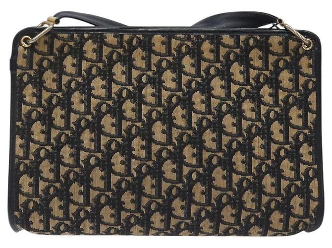 Bolso de hombro de lona Trotter Christian Dior azul marino dorado Auth BA3029 - vista 3