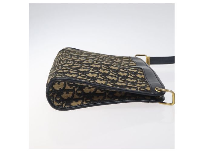 Bolso de hombro de lona Trotter Christian Dior azul marino dorado Auth BA3029 - vista 4
