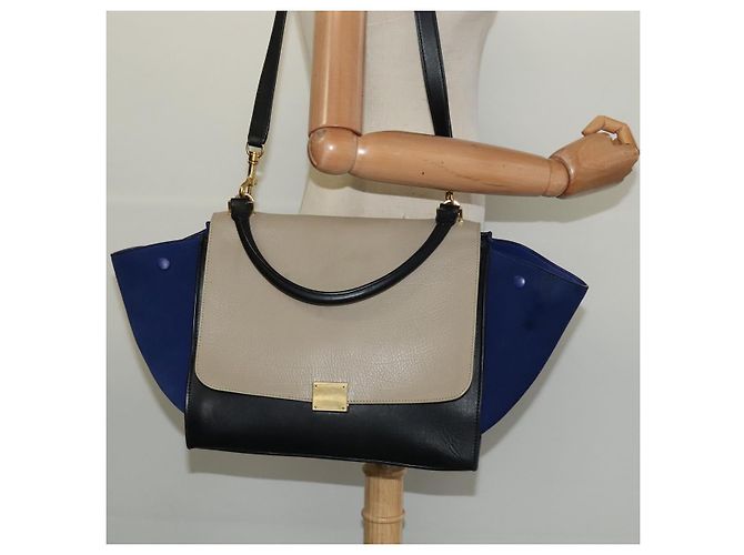 Céline CELINE Borsa Trapeze in Pelle Scamosciata 2in1 Beige Oro Auth BA2807 D'oro - vista 24