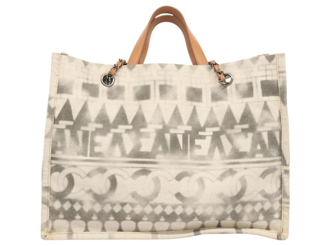 Borsa Tote in Canvas CHANEL Chain 2way Grigia CC Auth 125976 Marrone - vista 3