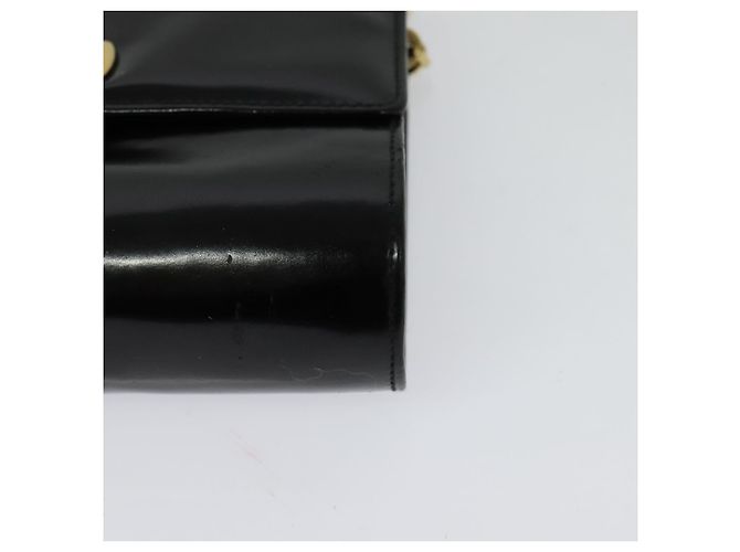 Borsa Gancini Chain Salvatore Ferragamo in pelle verniciata nera e oro Auth 126967 - vista 11