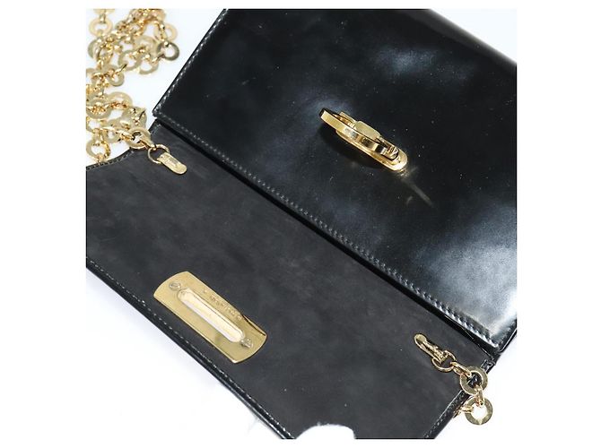 Borsa Gancini Chain Salvatore Ferragamo in pelle verniciata nera e oro Auth 126967 - vista 15