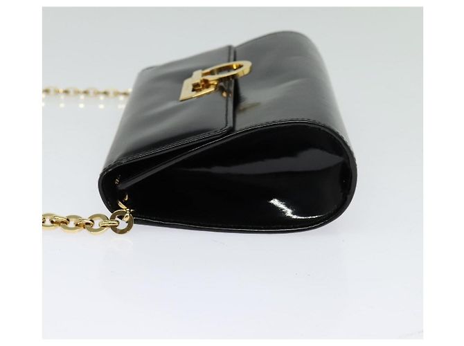 Borsa Gancini Chain Salvatore Ferragamo in pelle verniciata nera e oro Auth 126967 - vista 4