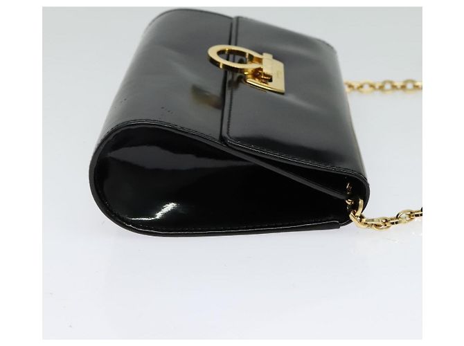 Borsa Gancini Chain Salvatore Ferragamo in pelle verniciata nera e oro Auth 126967 - vista 5