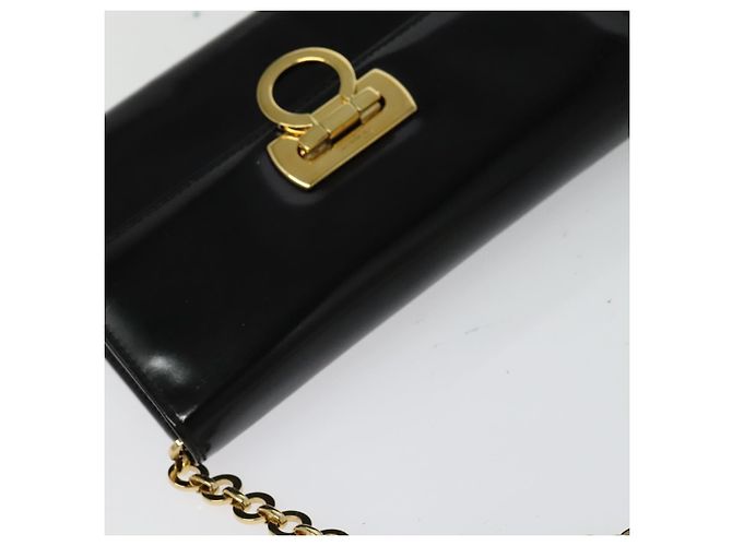 Borsa Gancini Chain Salvatore Ferragamo in pelle verniciata nera e oro Auth 126967 - vista 6