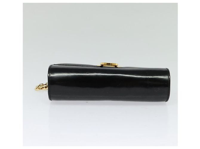 Borsa Gancini Chain Salvatore Ferragamo in pelle verniciata nera e oro Auth 126967 - vista 9