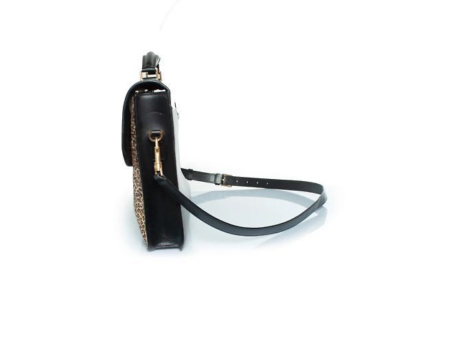 Céline Celine, valigetta in pelle con stampa leopardata in nero e marrone - vista 3