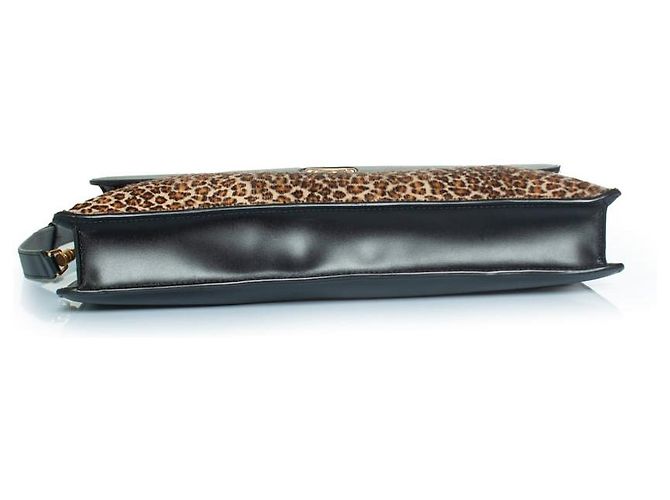Céline Celine, valigetta in pelle con stampa leopardata in nero e marrone - vista 5