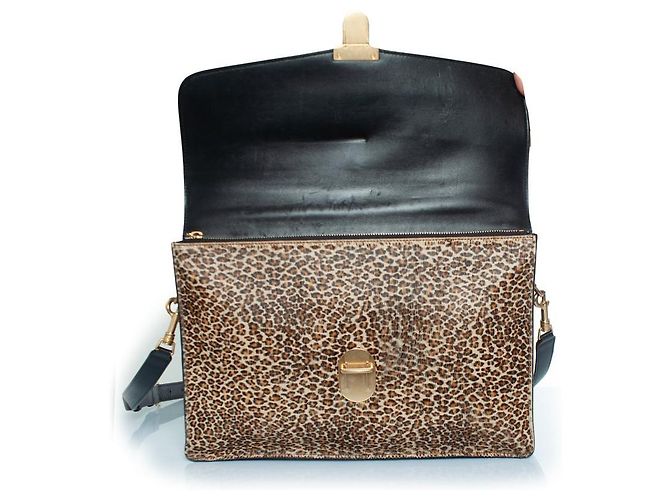 Céline Celine, valigetta in pelle con stampa leopardata in nero e marrone - vista 6