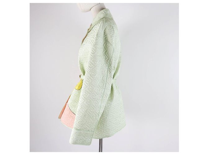 Jaqueta acolchoada de seda com logo FF da Fendi para mulheres Verde Verde claro - vista 3