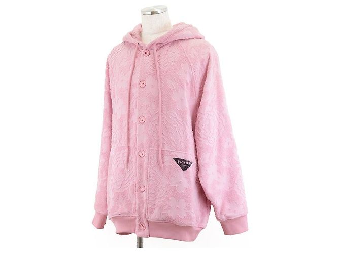 Sudadera de jacquard floral de Prada con placa triangular, rosa, talla S - vista 12