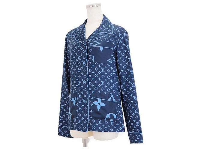 Camicia da pigiama in seta Monogram Louis Vuitton Blu - vista 13