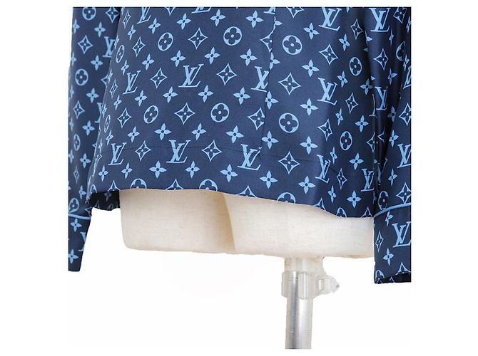 Camicia da pigiama in seta Monogram Louis Vuitton Blu - vista 15