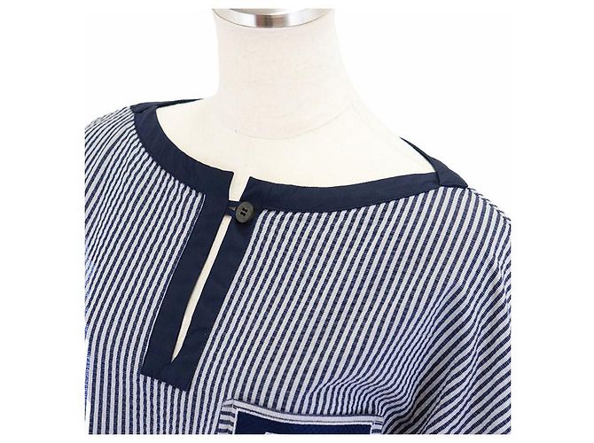 Hermès Hermes Baumwollkleid Weiß Marineblau - Ansicht 2