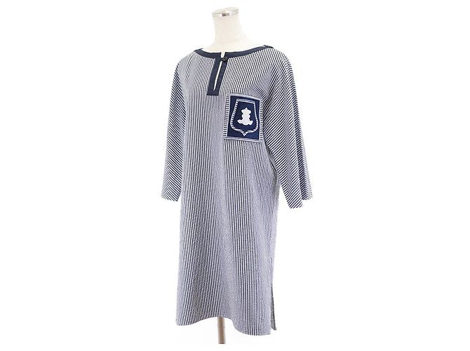 Hermès Hermes Baumwollkleid Weiß Marineblau - Ansicht 3