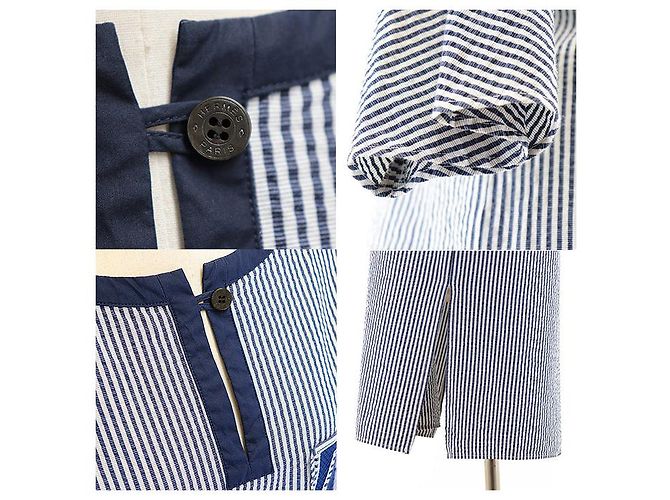 Hermès Hermes Baumwollkleid Weiß Marineblau - Ansicht 6